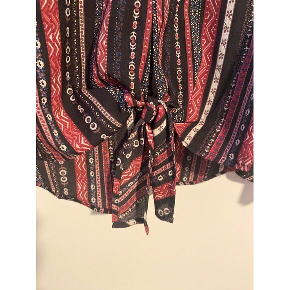 Jodifl Womens Boho Top Tie Front Size L Floral Peasant Dark Cottage Hippie - Picture 9 of 10